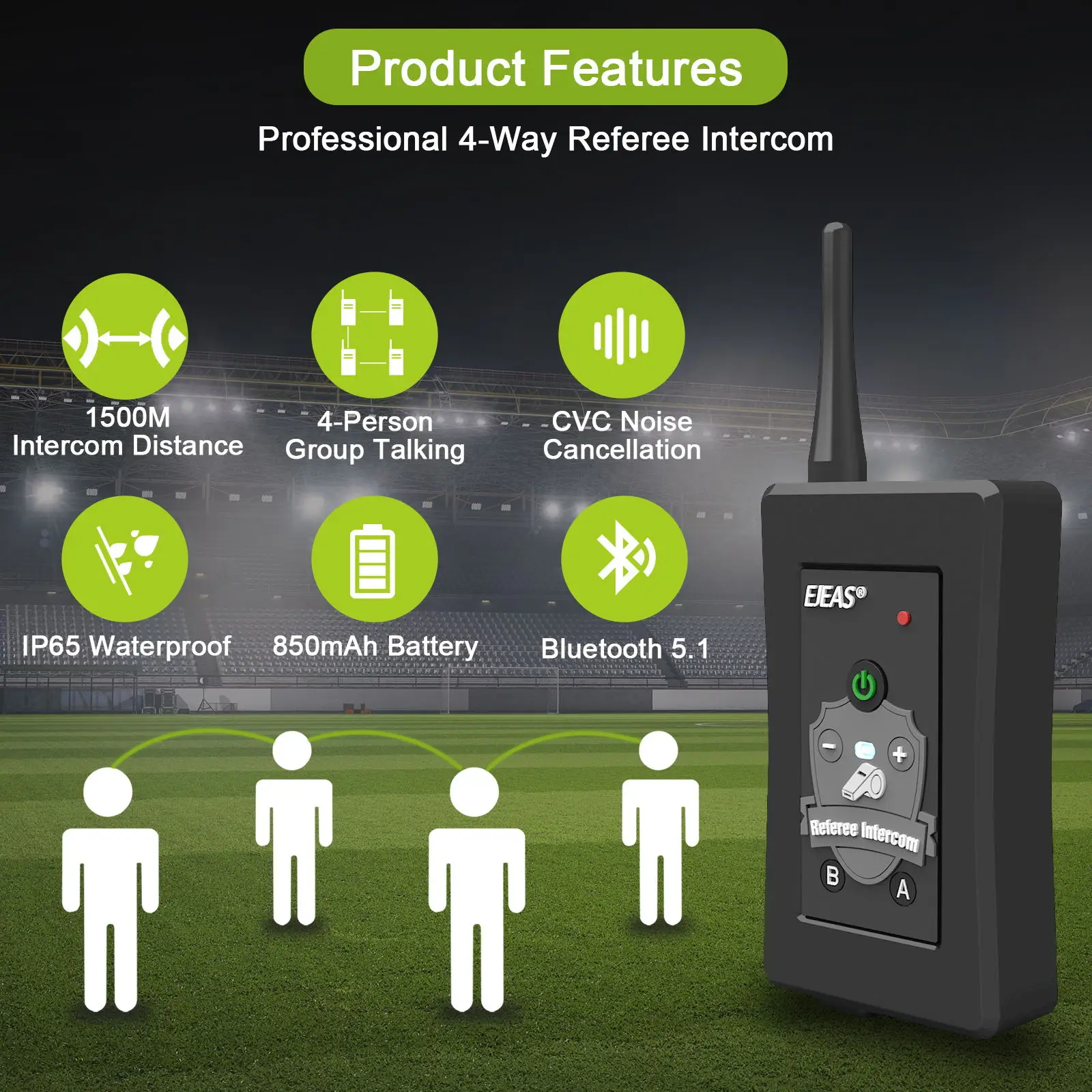 EJEAS 1/2/3/4Pcs FBIM Professional Referee Intercom Football Referees Walkie Talkie Soccer Bluetooth Interphone