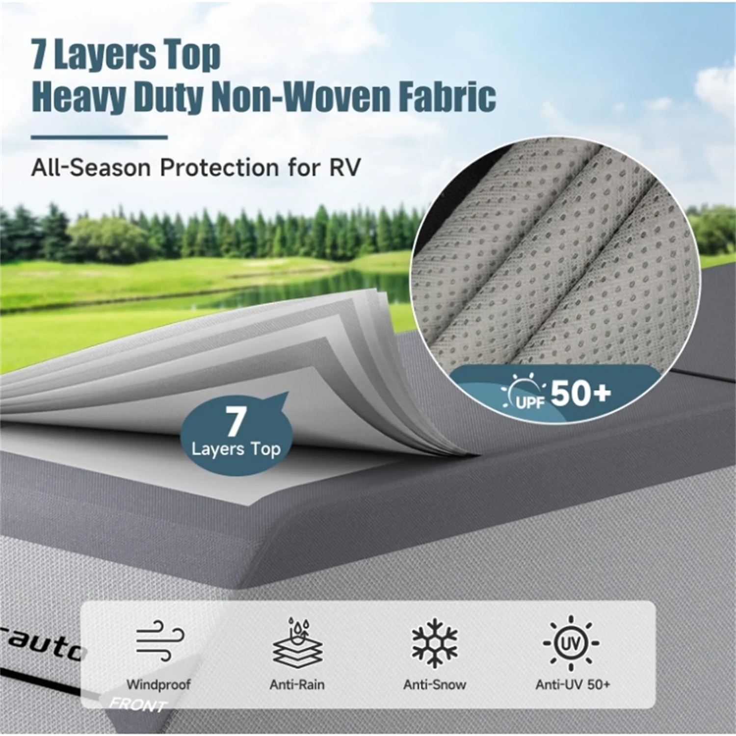 Umbrauto Truck Camper Cover 7-Layer Anti-Tear Top,  Motorhome RVs All Season Protection with Gutter