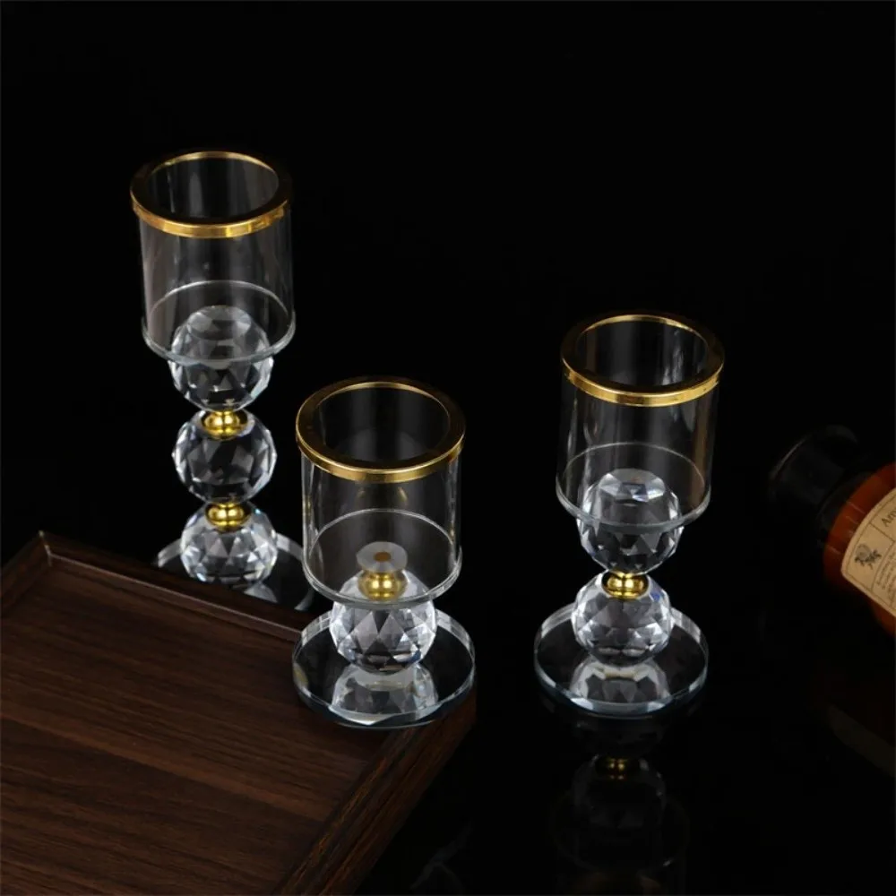 S/M/L Christmas Windproof Candle Holder Golden Glass Romantic Atmosphere Candle Stand High-Transparency