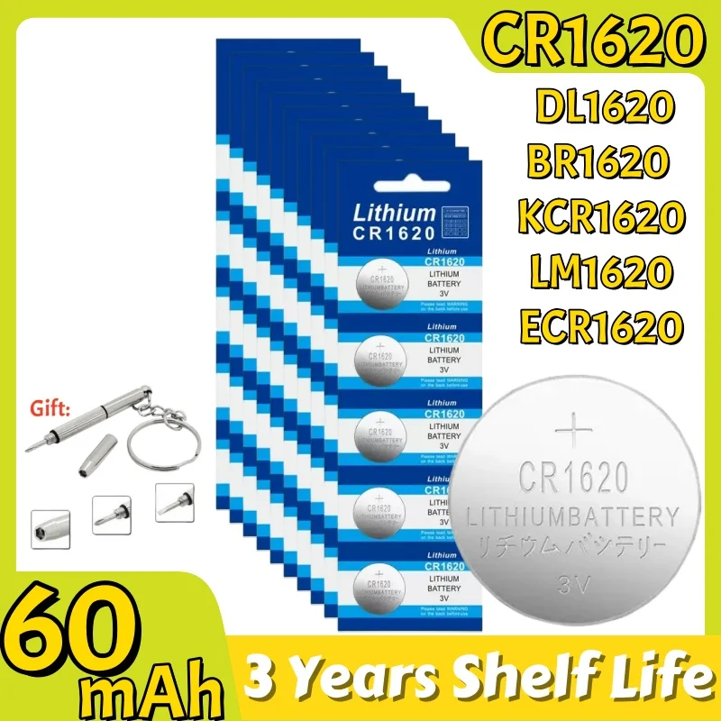 UKGF CR1620 Lithium Button Battery CR 1620 DL1620 BR1620 3V Durable Coins Cell Watch Batteries For Toys Clock Car Key Remote