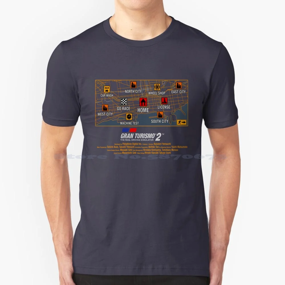 Camiseta con mapa del menú principal de Gran Turismo, playera 100% de algodón, Gran Turismo 2, videojuego Digital de polifonía