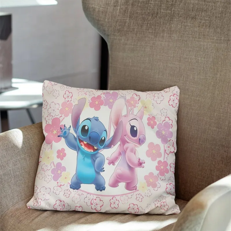 Lilo & Stitch Stitch Pillowcase Cartoon Pillow Decor Pillowcase Car Anime Bedroom Sofa Cushion Cover Peach Skin Velvet 45x45cm