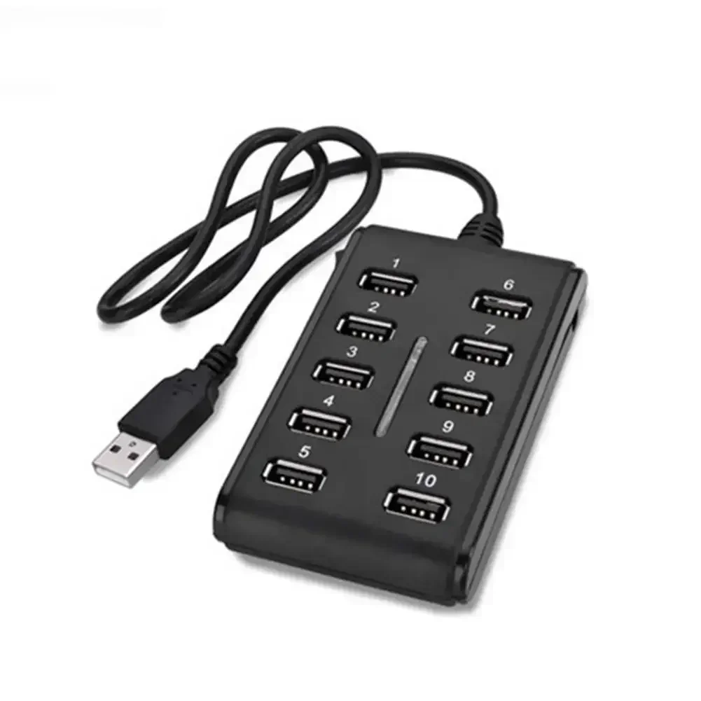 10-in-1 USB Hub 10 Ports 5v 500mA 480Mbps Usb2.0 Splitter Portable Adapter For Laptop  Accessories Interface Equipment