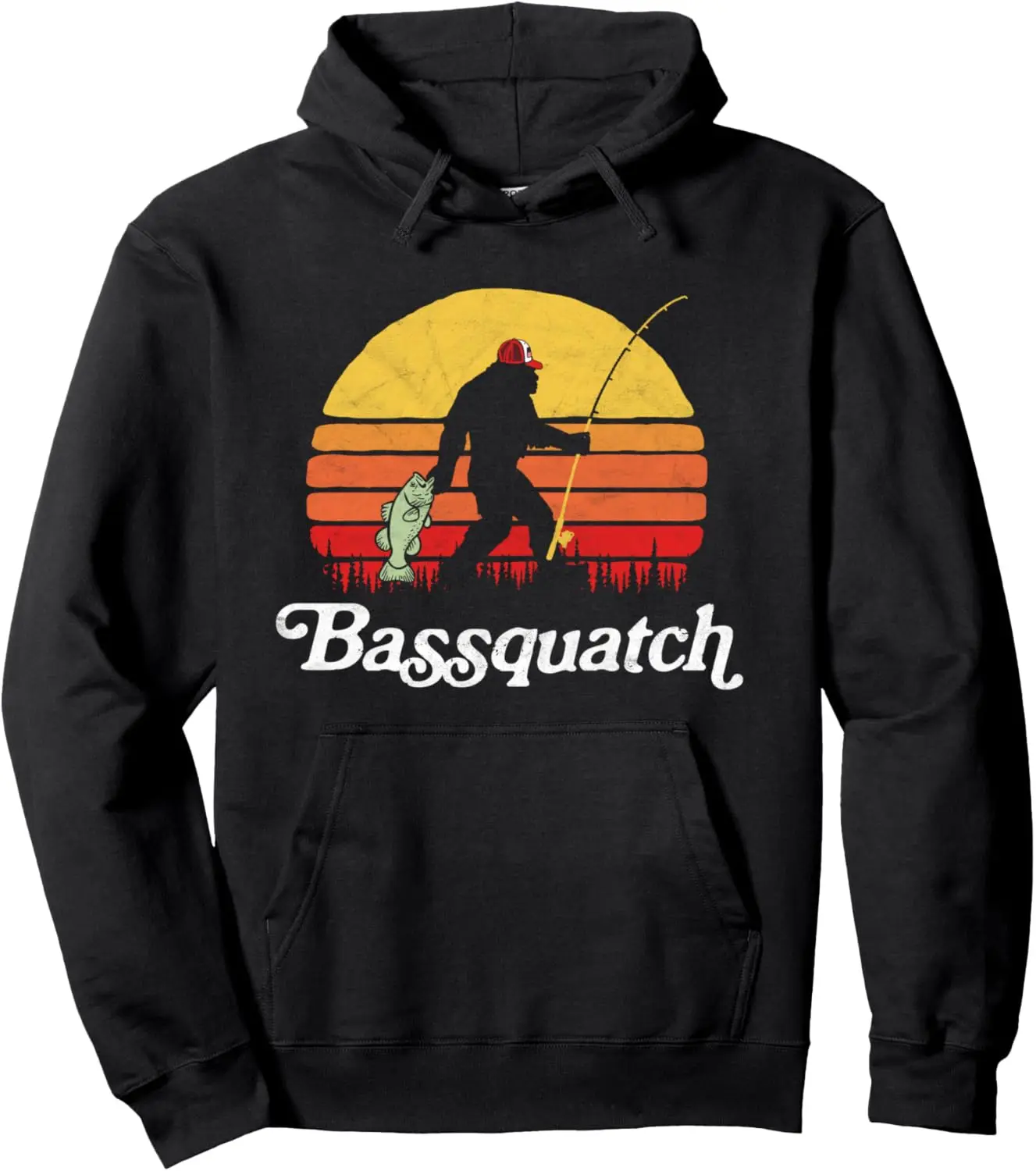 Bassquatch! Zabawna bluza z kapturem Bigfoot Fishing Outdoor Retro Pullover, z długim rękawem i nadrukiem graficznym Ropa De Mujer