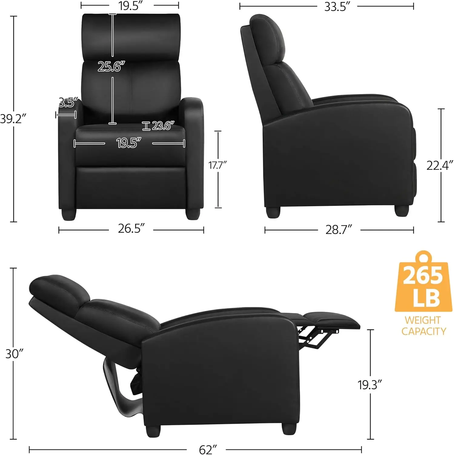 Yaheetech lounge chair PU leather lounge chair sofa, home theater seat, push back lounge chair, living room armchair