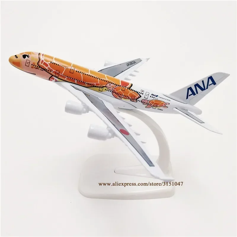 Oranje 16 cm Air Japan ANA Cartoon Zeeschildpad Airbus A380 Airways Airlines Metaallegering Vliegtuig Model Vliegtuig Diecast Vliegtuigen