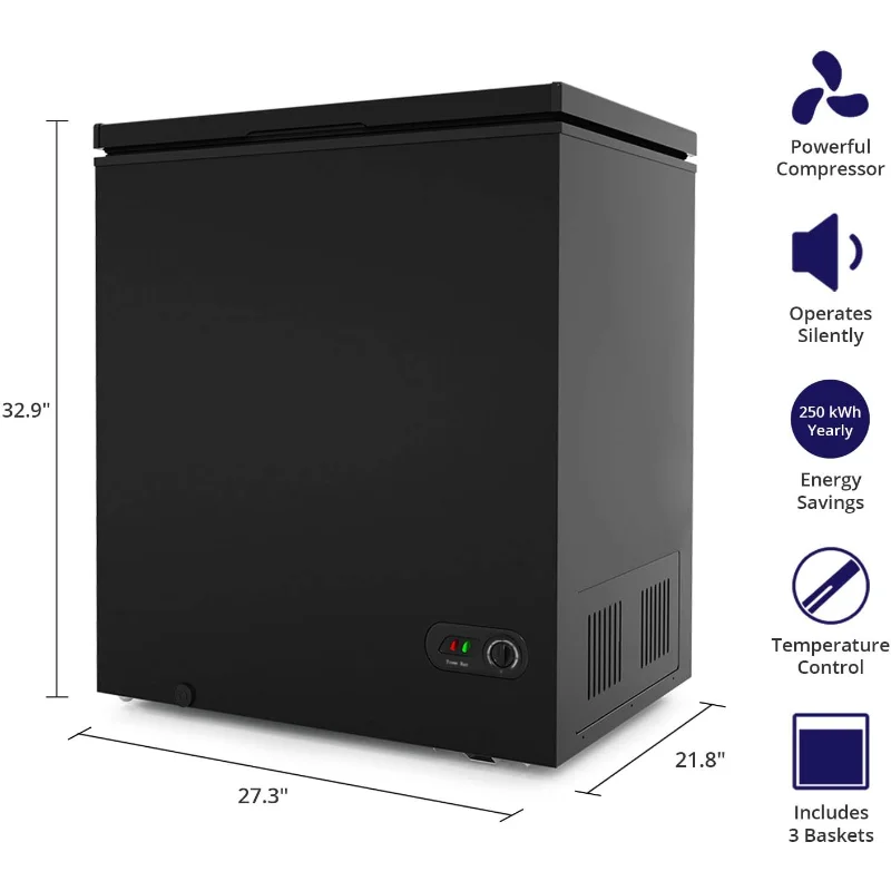 فريزر Northair Chest - 5 قدم مكعب مع 3 سلال قابلة للإزالة - يصل إلى صندوق الفريزر، فريزر مدمج هادئ، 7 درجات حرارة