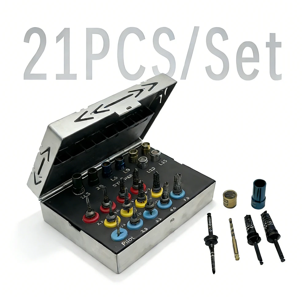 Dental Osseodensification Bur Drill Kit 21Pcs with Drivers & Stoppers for Implant Surgery Bone Densification