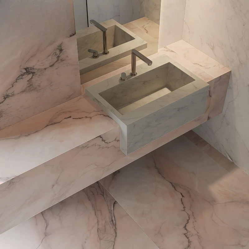 Slate marble semi-embedded hand washing basin, on and off the table basin, small apartment, narrow-sided big belly basin