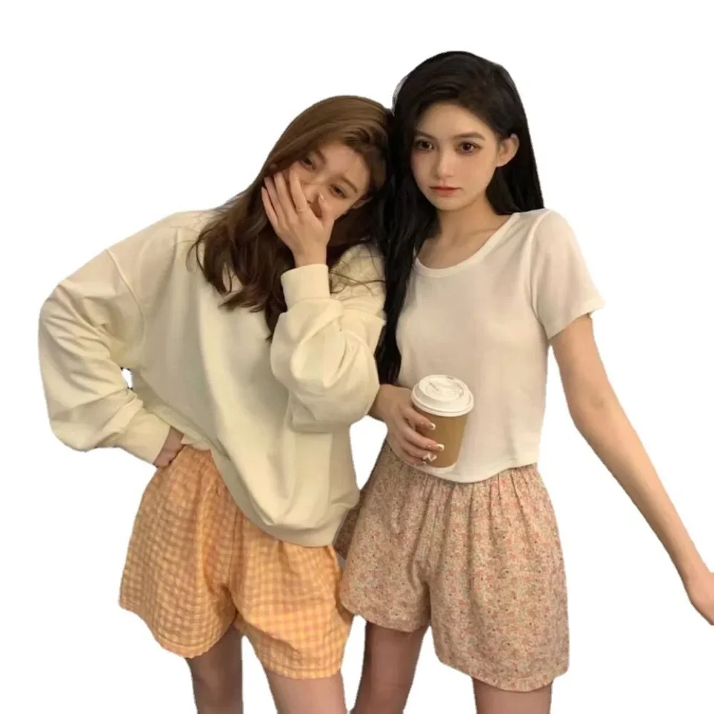 2024 Embrace Summer Home Shorts Floral Shorts Sports High Waist Slimming Wide Leg Shorts Loose Casual Sleeper Pants for Women---