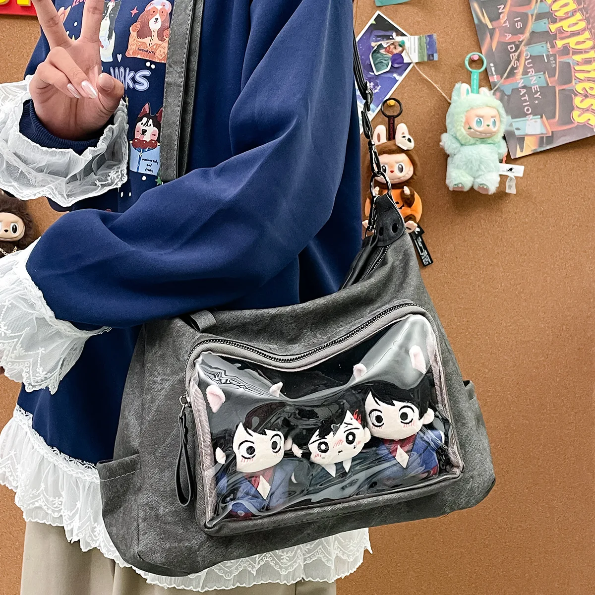 

Vintage Color Shoulder Bag For Women Clear Transparent Itabag PVC Fit 10cm Dolls Ita Bag JK Handbags Women Crossbody