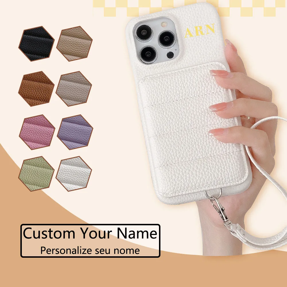 Personalised Customized Name Card leather Case For iPhone 13 12 11 Pro 14 15 pro max Mobile Phone Cover