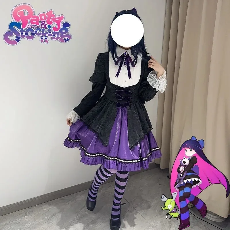 Anime Panty & Stocking with Garterbelt Stocking Anarchy Cosplay Costume Purple Lolita Dress Evening Uniform Carnival Party Suits