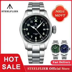 STEELFLIER-Montre Mécanique SF750, Mouvement NH35, Saphir, Miroir Suisse, Étanche à 200m, Luxe SION L, Pilote en Acier Inoxydable