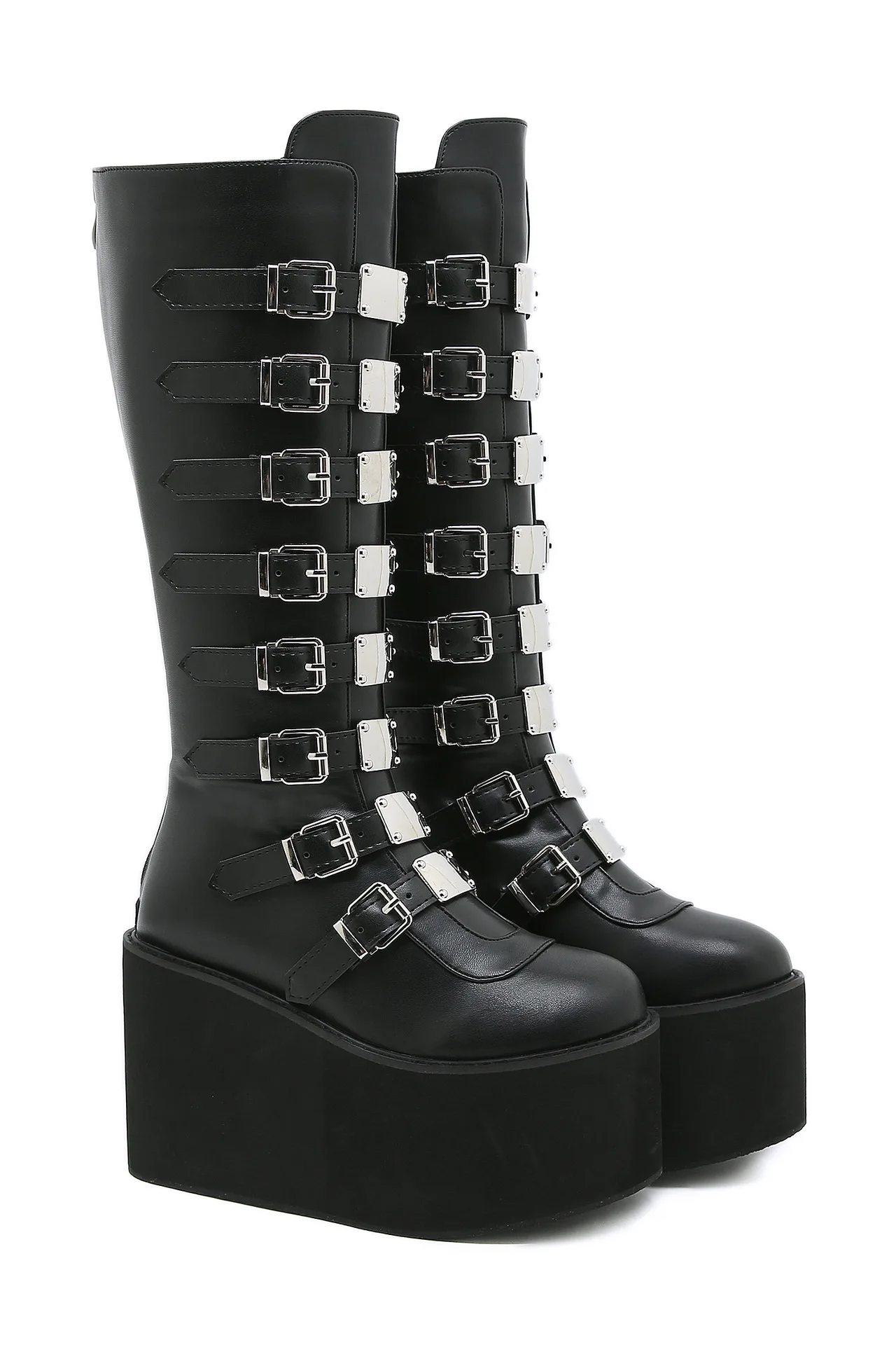 Big Size 43 Black Gothic Motorcycle Boots Zip High Heel Punk Rivets Chunky Platform Mid-Calf Women Boots Shoes Women image 6