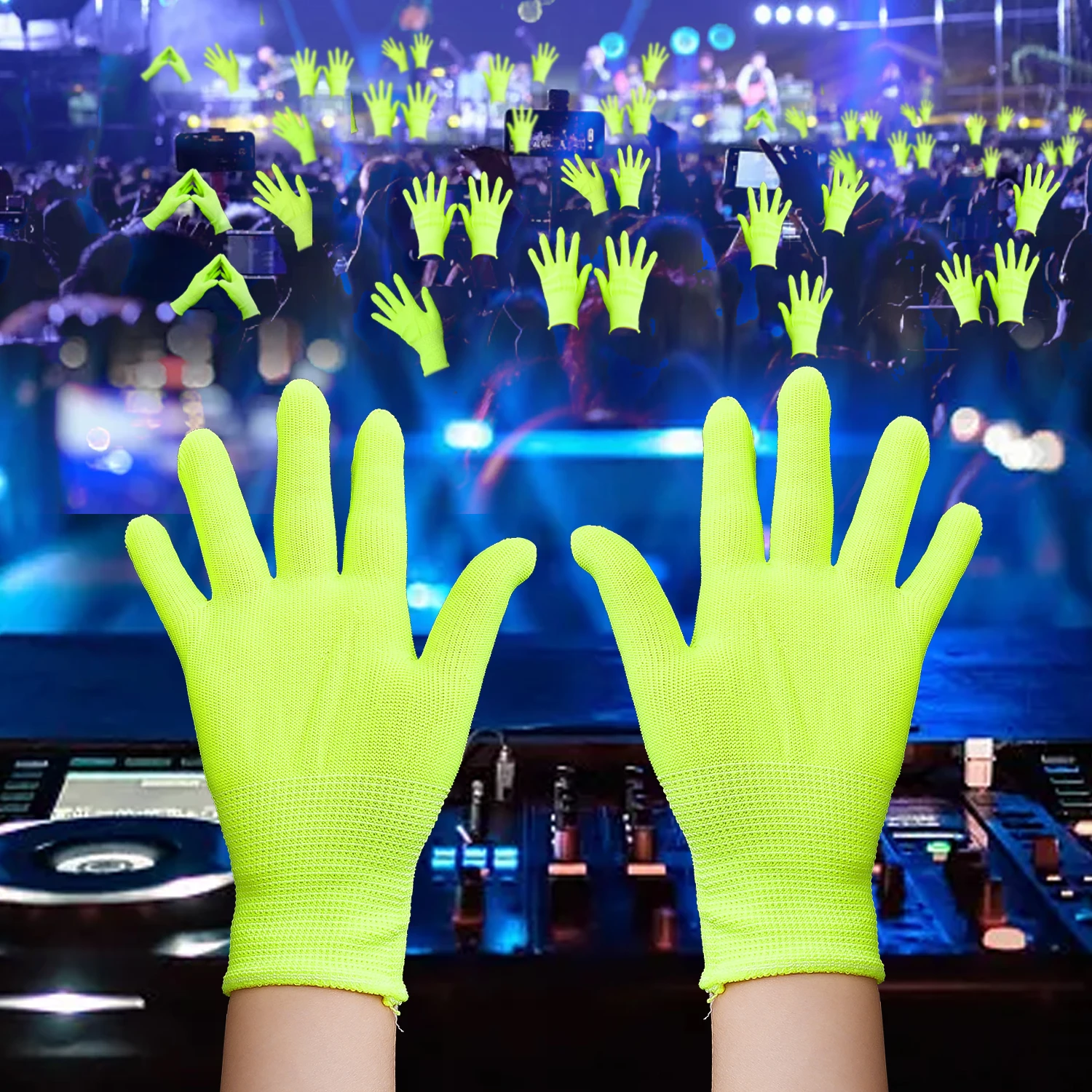 Fluorescent Green Gloves Glow in UV Neon Glove Neon Party Supplies Glow in Blacklight UV Light Theme Party for Birthday Decor