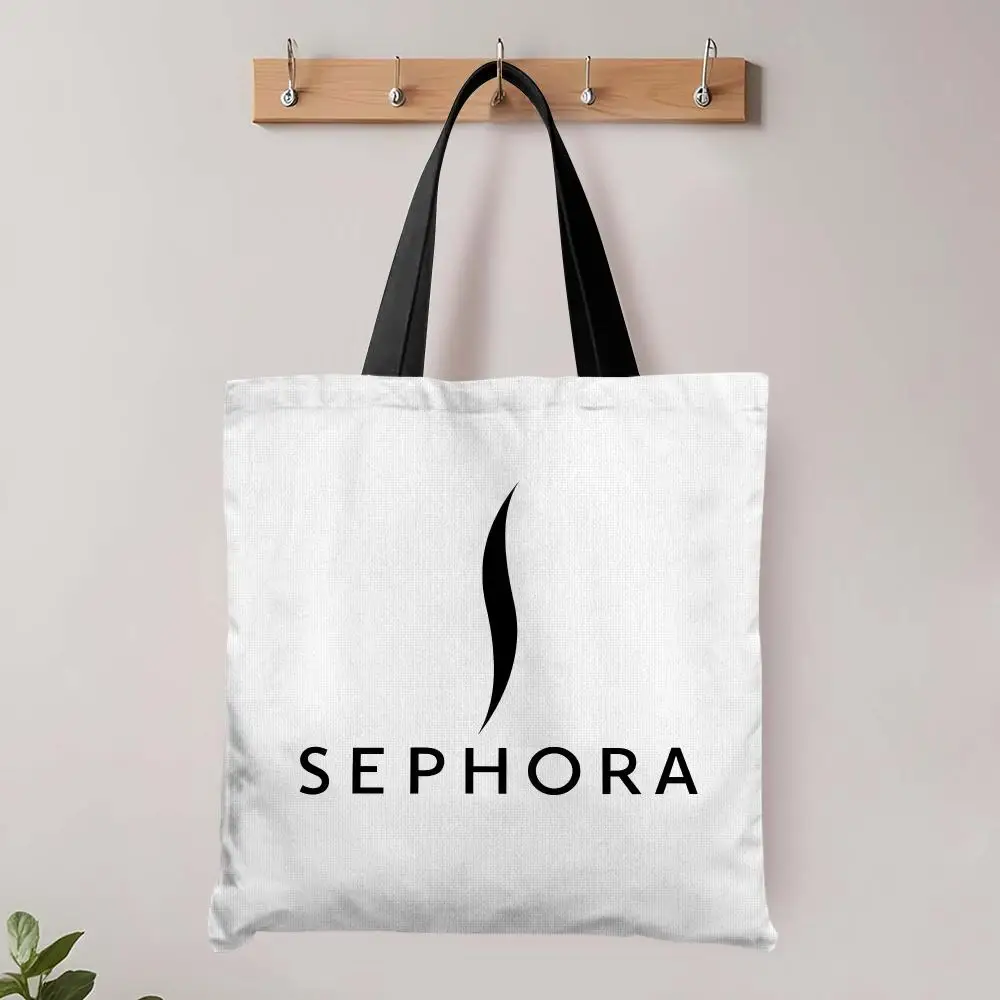S-SEPHORA Aufbewahrungstaschen mit Mode-Logo, große, umweltfreundliche Canvas-Einkaufstasche, Schultertasche, Handtasche für den täglichen Gebrauch – Detail 12
