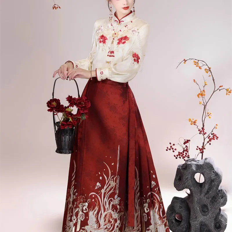 Hanfu traje de vestir rojo de Año Nuevo de estilo chino femenino