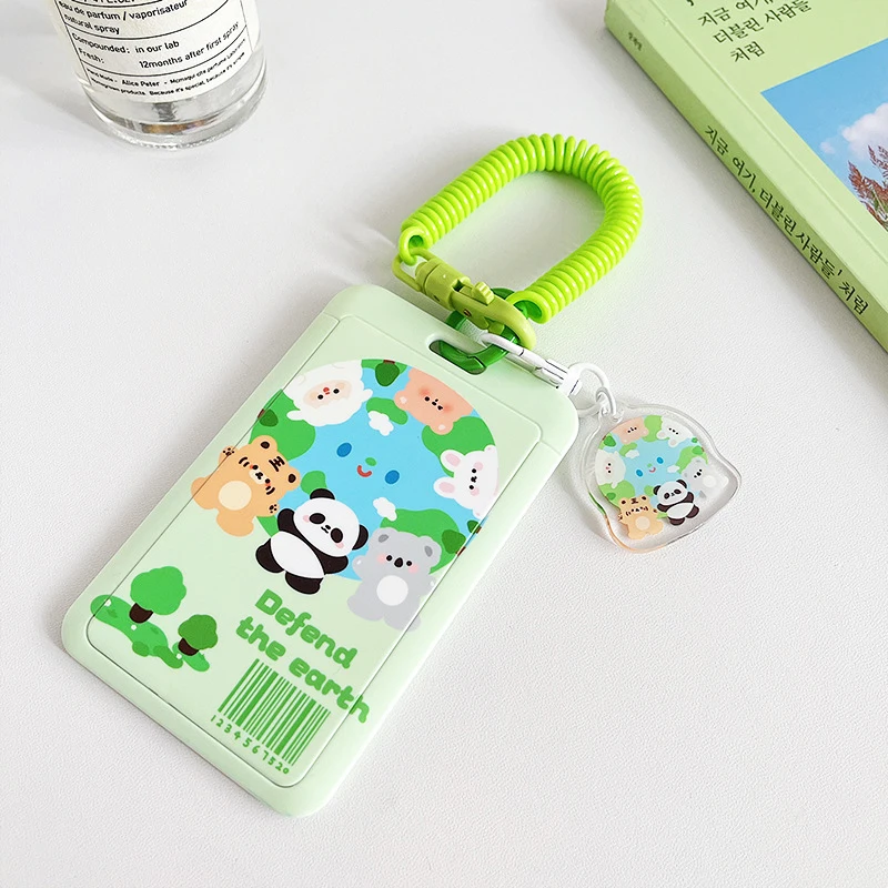 Cute Cartoon Tulip Lucky Bear Ins Photocard Holder Keychain Kpop Students Card Protectors ID Bank Cards Cover School Stationery