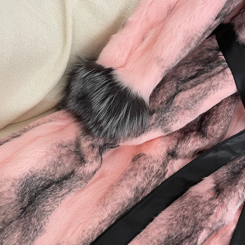 Real Fox Fur Collar Coat 2024 New Autumn Winter Thickened Fur Coat for Women Rabbit Fur One-piece Long Style Fashion Warm Women