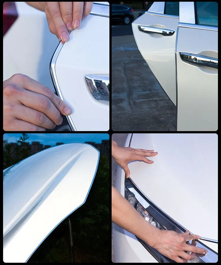 5M Carbonfaser Auto-Türkantenschutz Zierleiste Kratzschutz Chrom DIY Silber Karosserie-Schutzstreifen – Detail 4