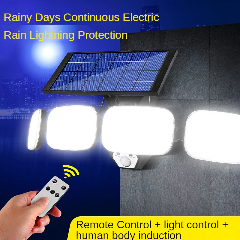 

200 240 LED Solar Lights Outdoor Motion Sensor 4 Head Rotatable 180 Wide Angle Illumination Waterproof Remote Control Wall Lamp