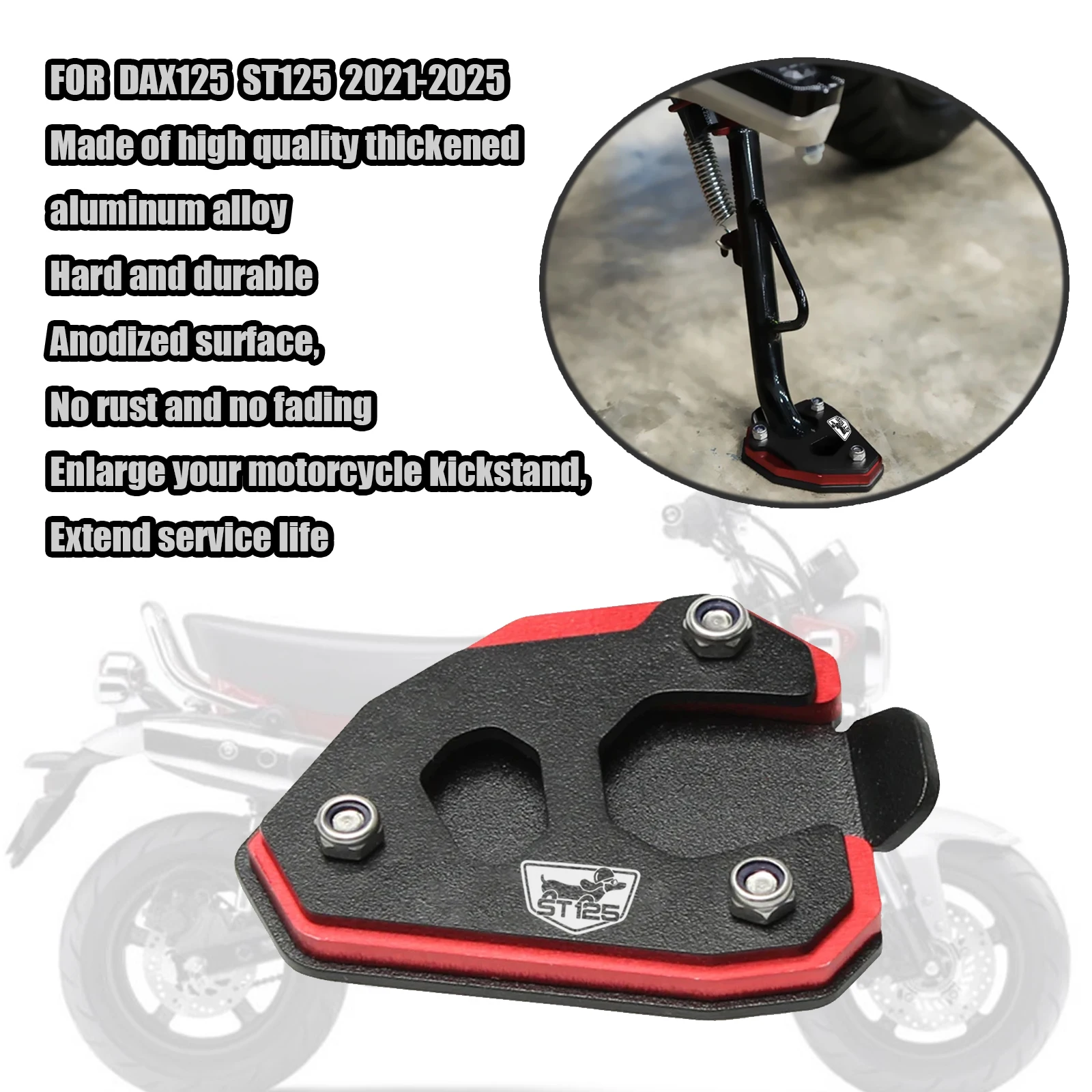 For DAX125 ST125 2024 Motorcycle Kickstand Foot Side Stand Extension Pad Support Plate Pedal Footrest 2023-2025 accessories