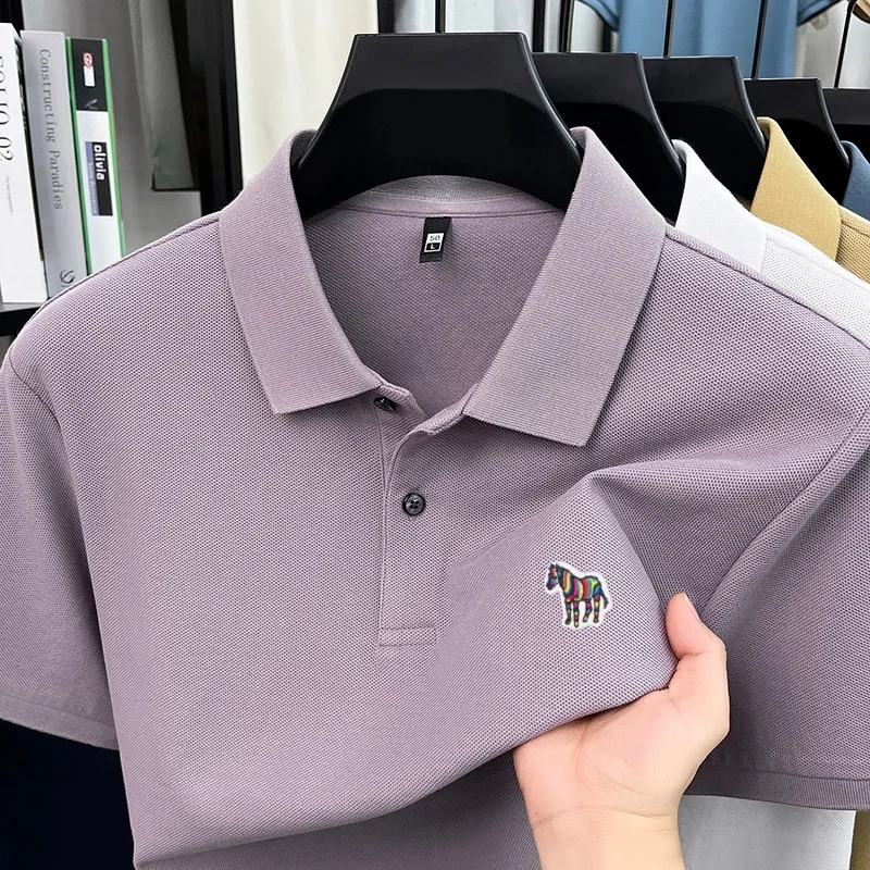 Herren Sommer Baumwolle 100% Poloshirt, Besticktes Kurzarm-T-Shirt mit Kragen, Business Casual Atmungsaktive Herrenbekleidung Oberteile – Detail 10