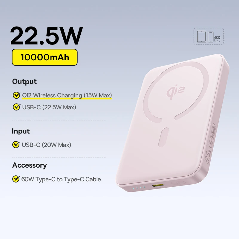 Baseus Qi2 Magnetische Powerbank 15W Kabellos 10000mAh PD 22.5W Schnellladung Kompaktes Tragbares Ladegerät für iPhone 17 Samsung S25