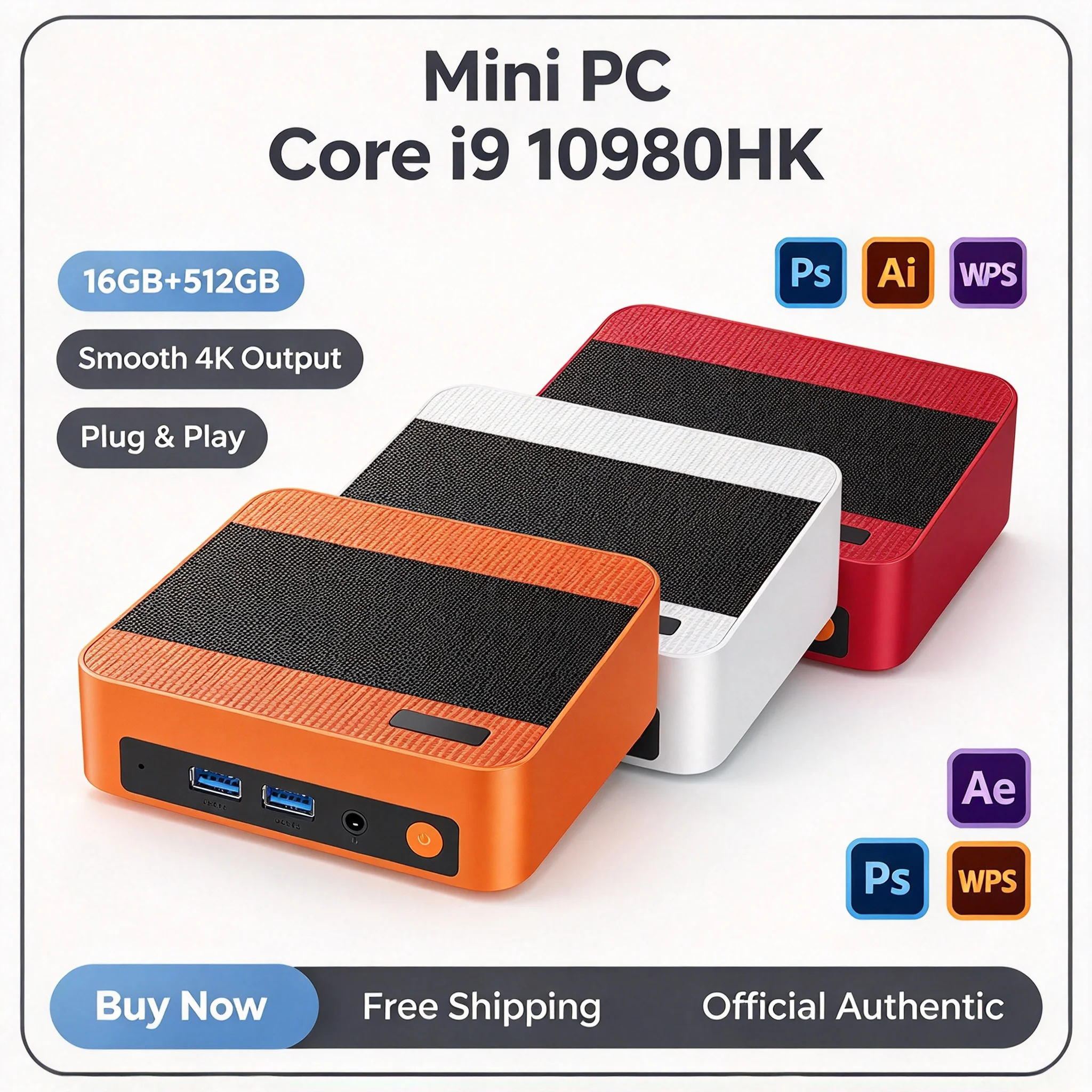 Mini PC Intel Core i9 10980HK com WiFi 6 e BT5.2, 16GB DDR4, SSD M.2 NVMe de 2TB, Estação de Trabalho de Escritório para Tarefas de Escritório