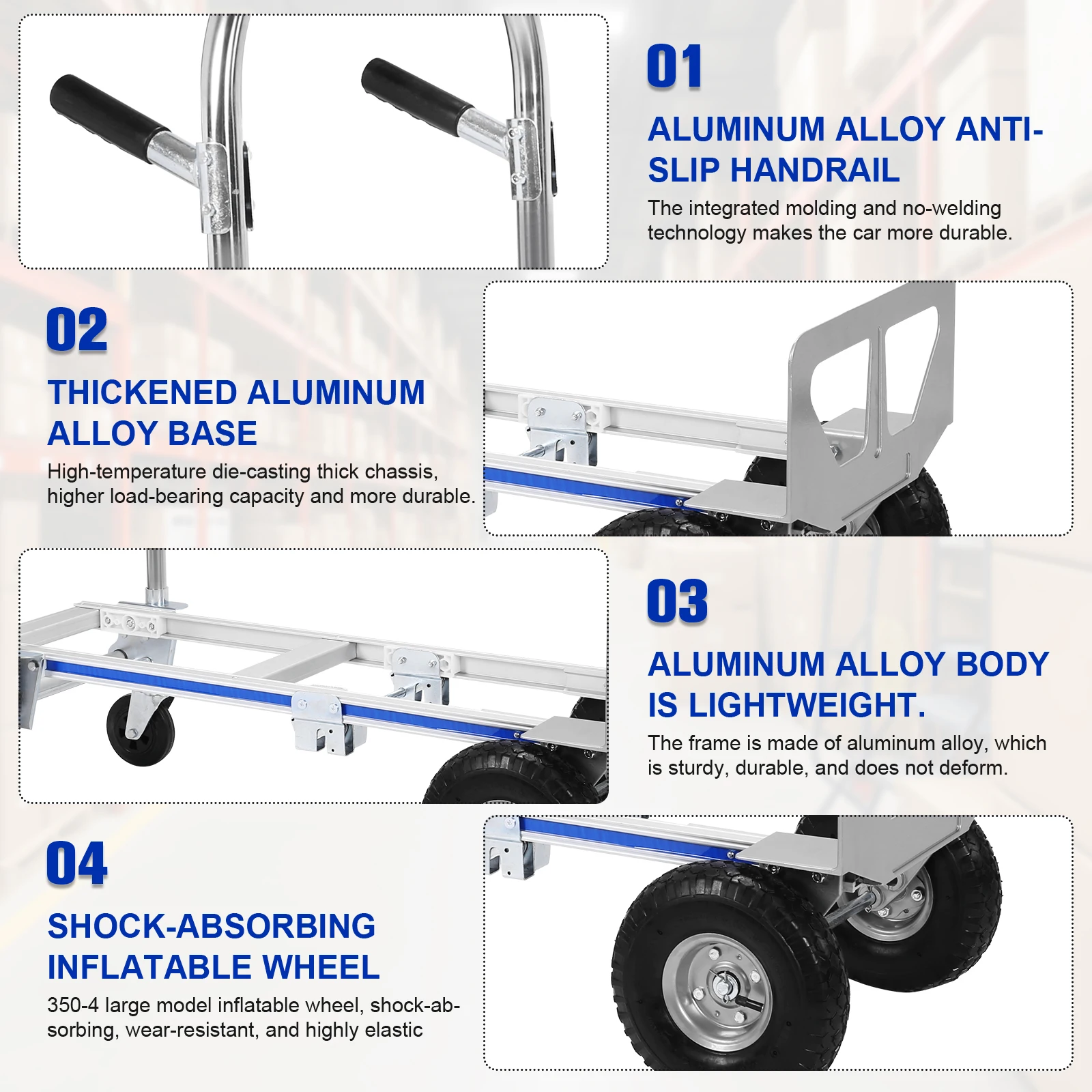 

2-in-1 Aluminum 800LBS Capacit Convertible Dolly W/ Wheel Folding Hand Truck Dolly Cart Portable Dolly Cart for Moving Transport