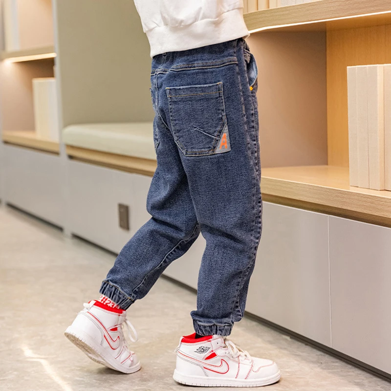 Boys Letter Jeans Pants Spring Autumn Kids Denim Trousers Casual Clothes For Teenager Boy Loose Sport Pants For 5-12Year