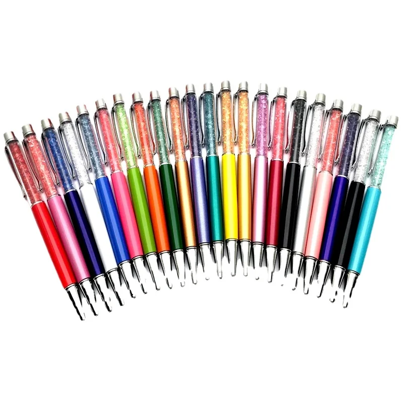 2022 New 100pcs/Lot Crystal Metal Ballpoint Pen Creative Stylus for Writing Stationery Office School Ballpen Black Blue Pen