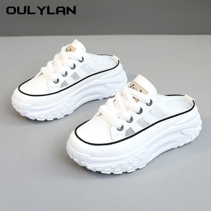 2024 Hollow Semi Drag Women's Breathable Student Shoes Sandals Women's Height Increasing Thick Sole Versatile Slippers