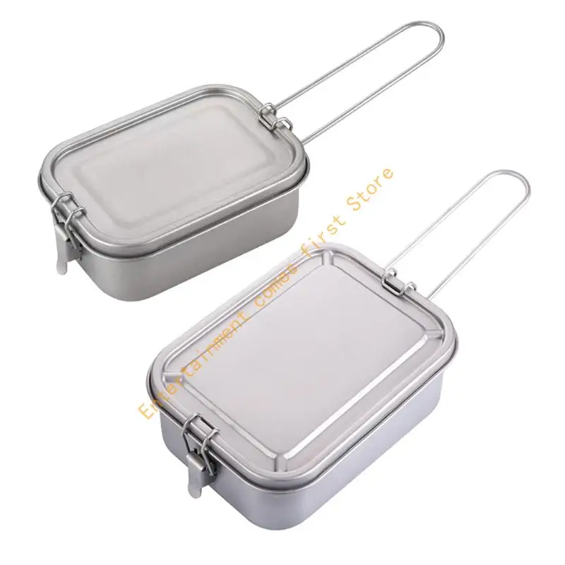 

55KD Metal Alloy Camping Bentos Container Lunch Box With Folding Handle Rectangle Lunch Box Camping Cookware