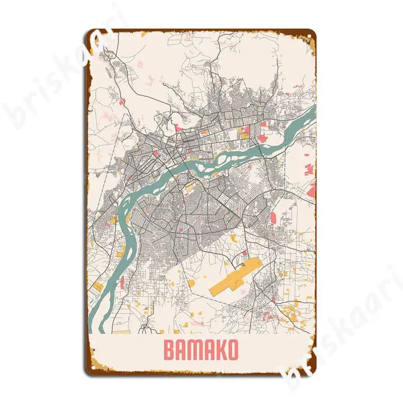 Bamako Chalk Map Poster Metal Plaque Wall Cave Wall Garage Decoration Printing Tin Sign Poster