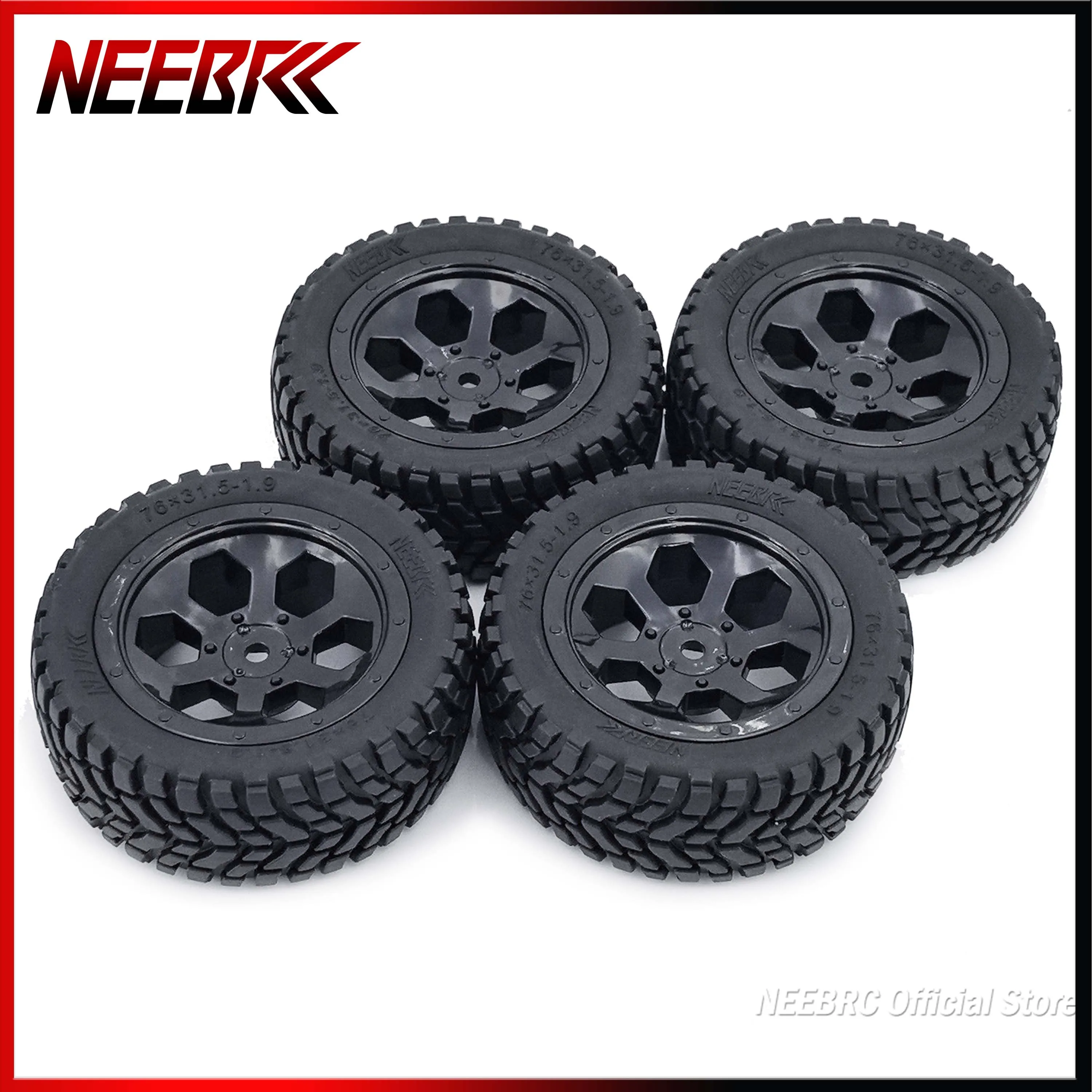 

4PCS NEEBRC 1.9 inch Rubber Tyre 75mm Wheel Rim Tire Hex Hub for 1/10 1/14 1/16 RC Car Off-road Climbing HSP HPI Wltoys 144001