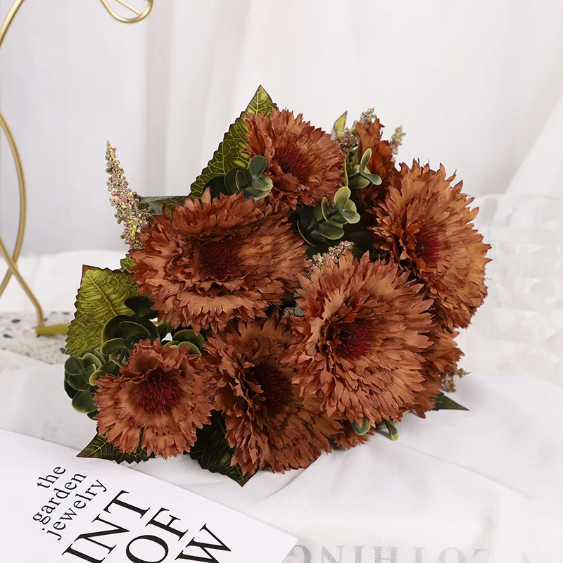 

Realistic 7 Heads Fake Sunflower Gerbera 30cm Silk Artificial Gerbera Bouquet Simulation Plant Decor Photo Props