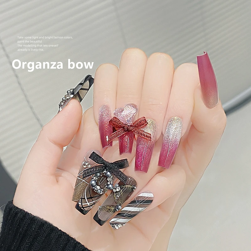 10 Stück Balletts chuhe Bogen Design 3d Mesh Spitze Band Nail Art Dekorationen Nagels pitzen Zubehör rosa weiß rot Nagel Charm Zubehör