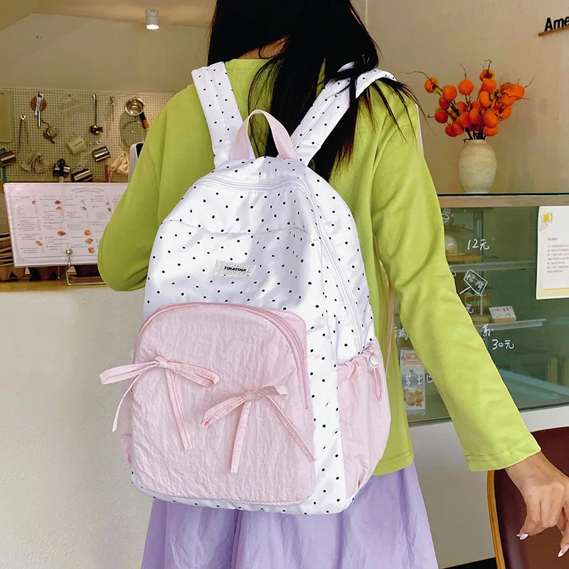 

Детский рюкзак Wave Point Bow для мальчика Легкий милый рюкзак Модные школьные сумки Дизайнерские сумки Классная сумка для девочки Mochila 백팩