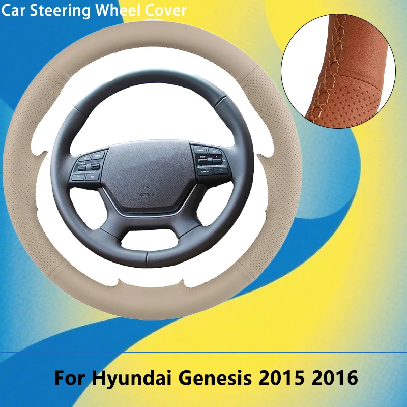 

Custom Artificial Leather DIY Car Steering Wheel Cover For Hyundai Genesis 2015 2016 OEM Automotive Grip Anti Slip Breathable