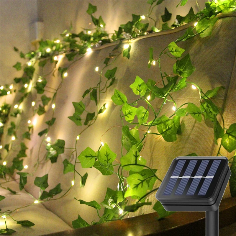 

1pc 10M 100 LED Solar Artificial Ivy String Light Garden Street Garland Outdoor Waterproof Fairy Lights for Party Wedding Decor