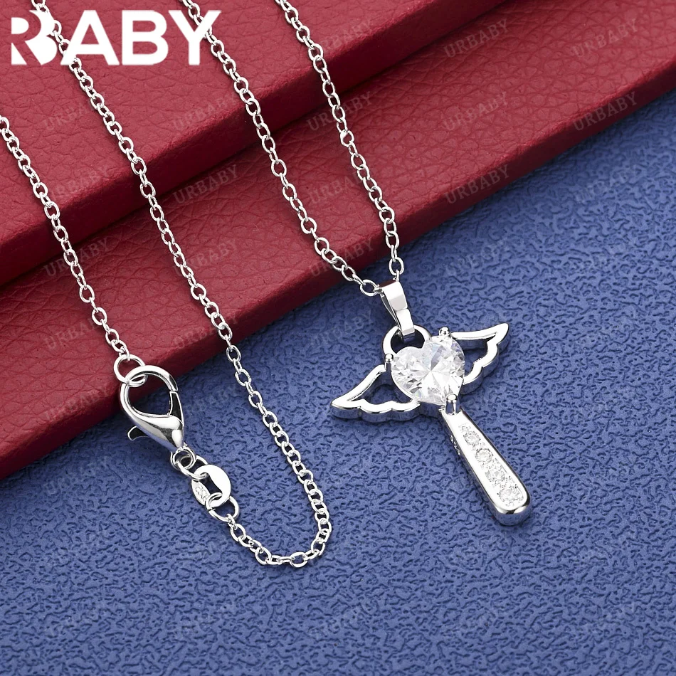 

URBABY 40-75cm 925 Sterling Silver Zircon Heart Pendant Necklace Charm Trend Birthday Gifts Fashion Party Fine Jewelry