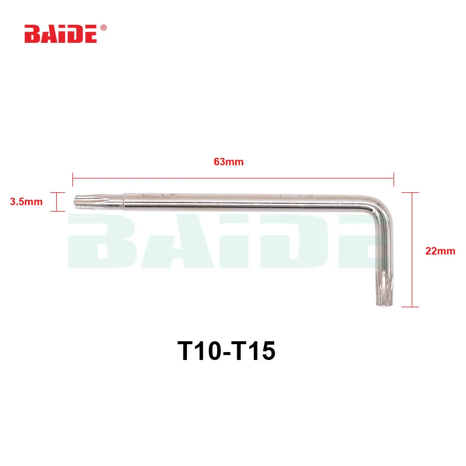 

3.5 x 22 x 63mm Dual-Purpose T10-T15 Torx L Key Wrench 45# Steel Screwdriver 2000pcs/lot