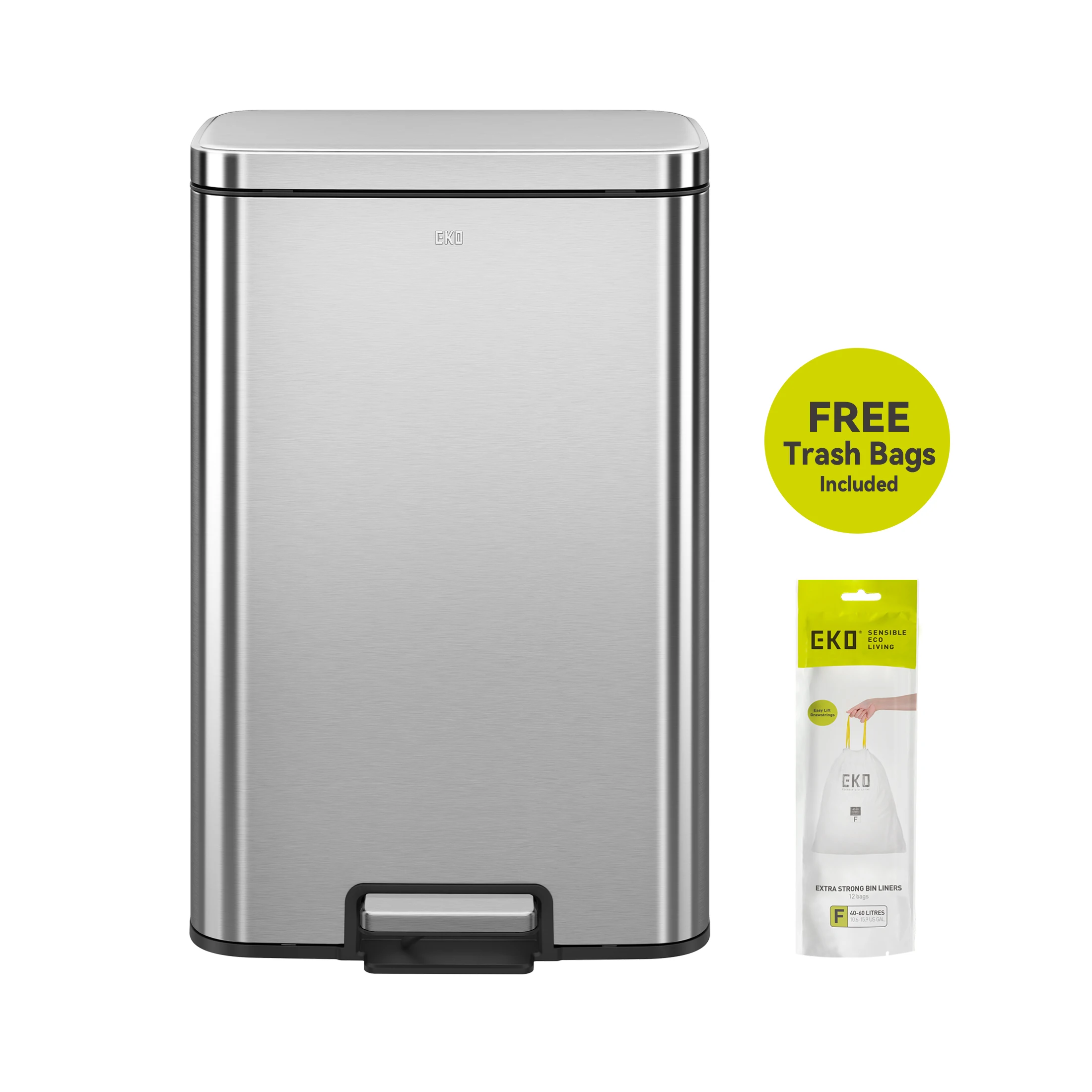 

Maxwell Kitchen Trash Can, 13.2 Gallon Brushed Stainless Steel Step Garbage Bin with Soft Close Lid