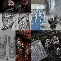 Diy Animals Dragon Snake Spider Silicone Nail Art Templates Mold Raven Swan Pigeon 3D Acrylic Carving Nail Mold Nail Art Charm