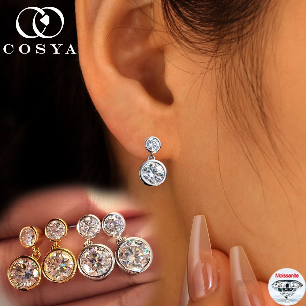 

Серьги-подвески COSYA 2.6CT с настоящим муассанитом, серебро S925 с покрытием из 18-каратного золота, двойные лабораторные бриллианты для женщин, ювелирные украшения для свадьбы и вечеринок
