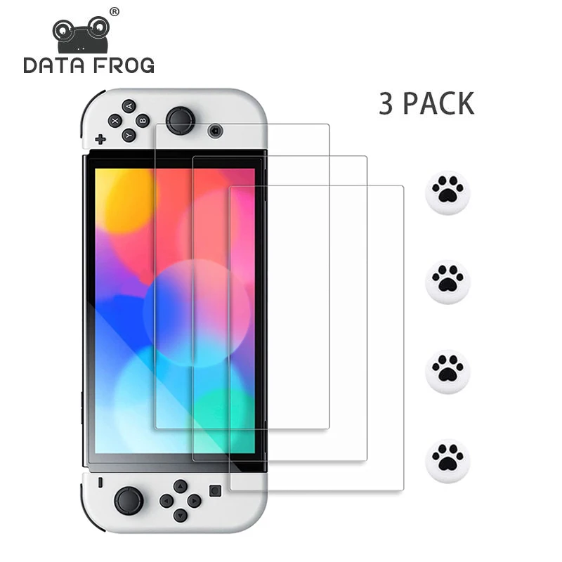 

DATA FROG 3PCS Tempered Glass Screen Protector Compatible-Nintendo Switch OLED 9H Switch Glass Film for Nintendos Switch Lite