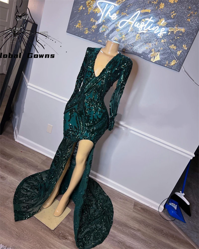 sachin and babi light blue dress Dark Green Prom Dress High Neck Ball Gown Wedding Dress main image 0