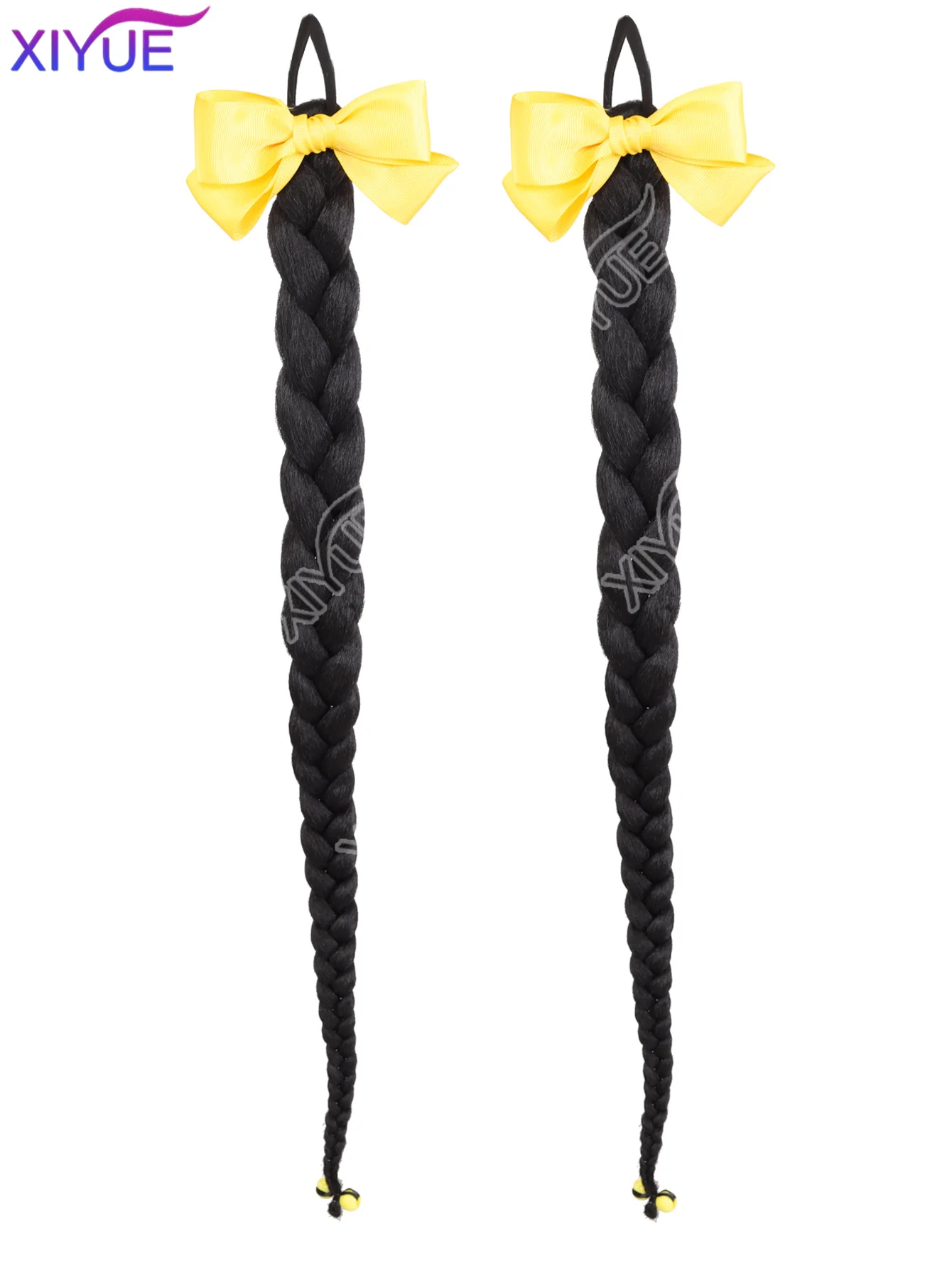 XIYUE Synthetic hair extension wig yellow bow ponytail with hair extensions Long Braided Ponytail Hair Accessories Christmas